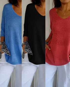 Kit 3 Blusas Luna® em Malha Leve – Decote V Elegante